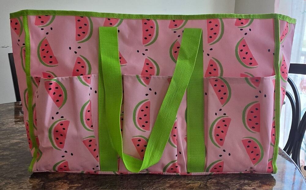 Crown & Ivy Watermelon Large Beach Tote Bag Pink Green Belk Pool Travel